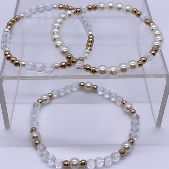 NWT Wool + Pepper Co. Clear & Gold Beaded Bracelet - Picture 2 of 4